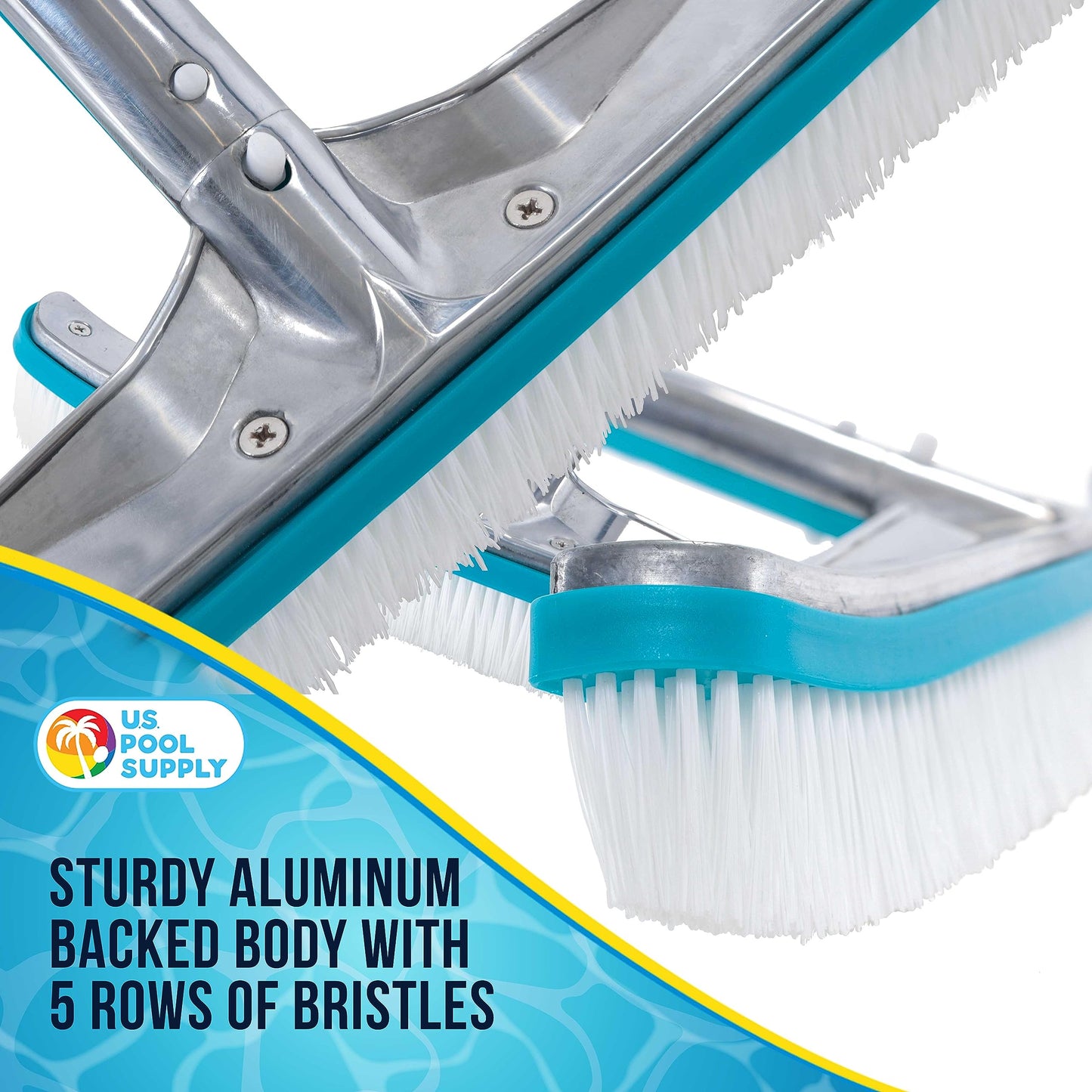 U.S. Pool Supply Pool Brush Head for Inground Pools - 18" Swimming Pool Brush with Pole Handle, Bristle Scrub Brushes, Above Ground Cleaning Equipment Scrubber Cleaner Leaves Debris Floors Walls Steps