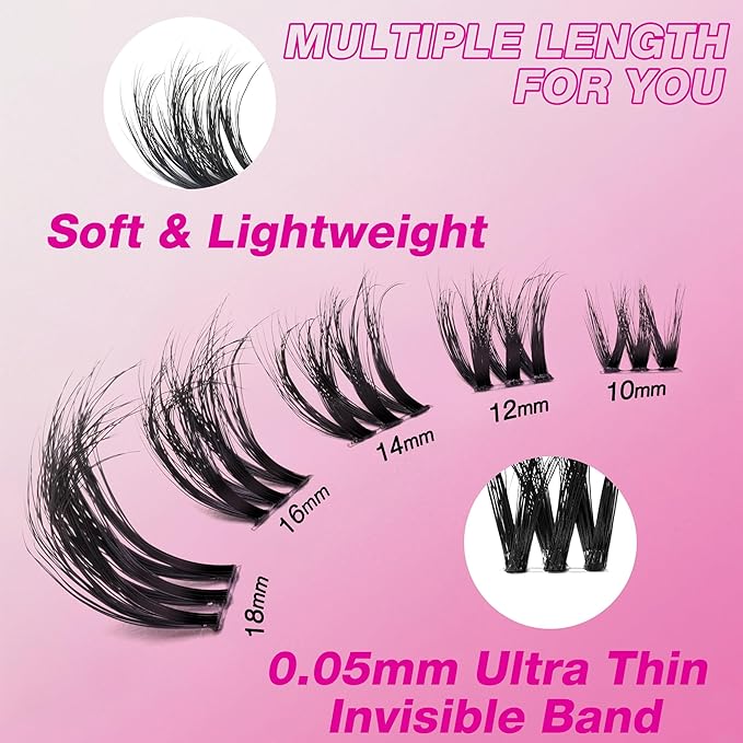 VEYESBEAUTY Lash Clusters Fluffy Individual Lash Extensions VBmuse 3D Layered Volume Eyelashes Thin & Invisible Band Wispy Faux Mink Lash Newbie's Five-Second Length 14mm