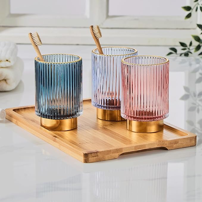 Makeup Brush Holder Organizer,Toothbrush Holders,Desk Pen Pencil Holder,Multifunctional Vintage Glass Brush Cup(A3-24-US)