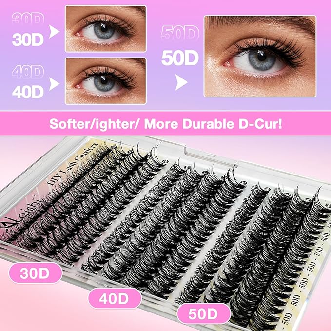 Lash Clusters Kit, DIY Cluster Eyelash Extensions 9‑16mm, 30D+40D+50D, 240pcs, D Curl Natural Volume Lashes with Lash Bond and Seal,Tweezers–Waterproof Fake Cat Eye Wispy Individual Clusters(MIX3-1-S)