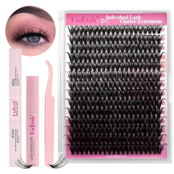 DIY Lash Extension Kit Individual Lashes Clusters Lash Bond and Seal, Clusters Lash Glue Remover and Eyelash Tweezers for Eyelash Extensions (40D-0.07C, 15-20mm, Kit)