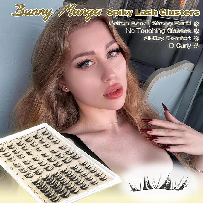 ALICE Bunny Lash Clusters with Spikes Eyelash Clusters 10-14mm Cluster Eyelash Extensions Manga Left & Right Lash Extensions Anime Individual Lashes