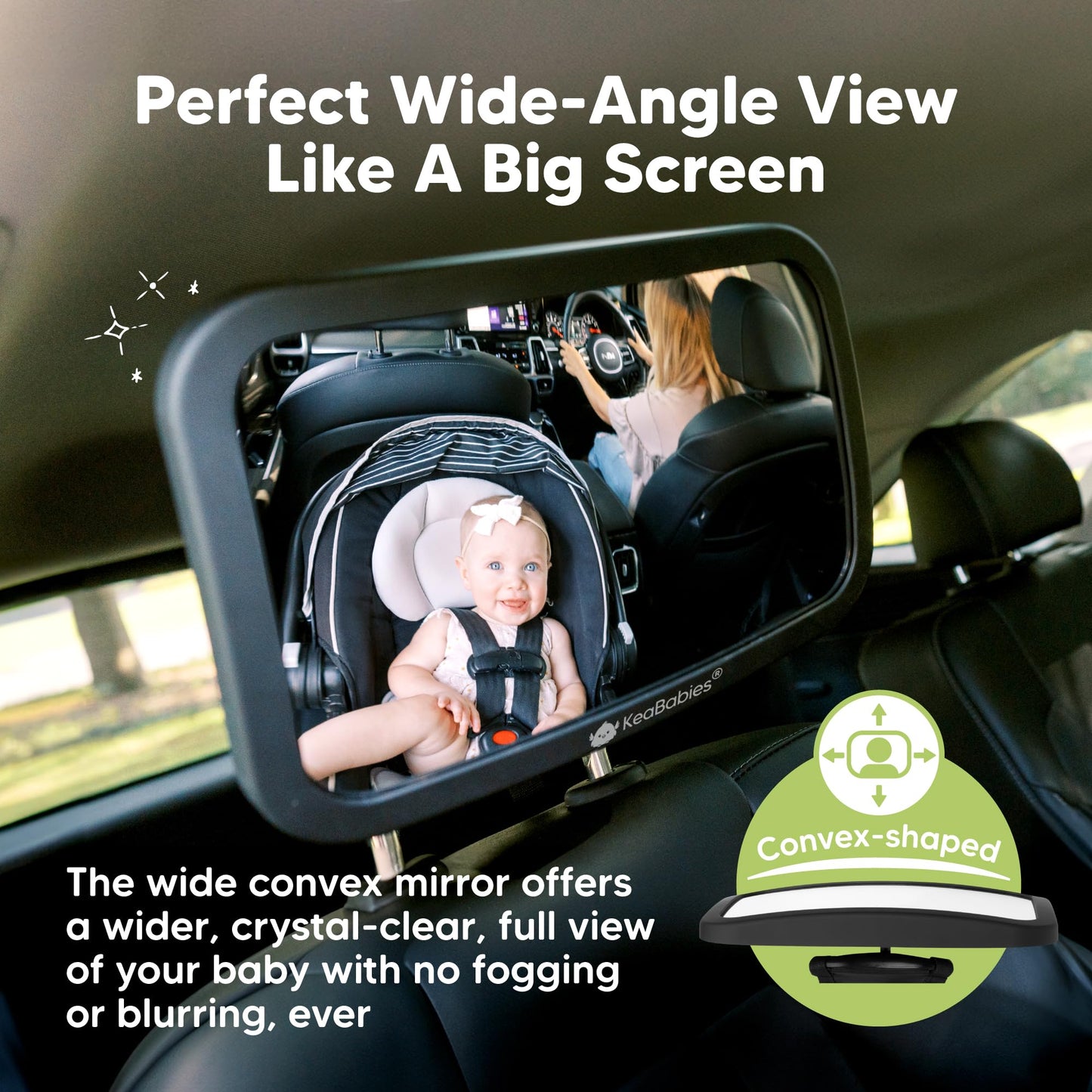 KeaBabies Baby Car Seat Mirror - Wide Shatterproof Backseat Infant Car Mirror for Baby Rear Facing, Crystal Clear View, Travel Accessories, Easy Install & Adjust for Removable Headrest (Matte Black)