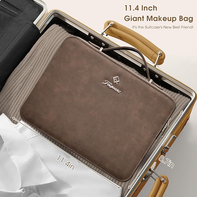 Faquenc Makeup Case with LED Lighted Mirror 11.4 Inch Travel Makeup Bag Adjustable Brightness in 3 Colors Cosmetic Organizer Artist Storage Bag with Dividers Brush Holder Bag Vanity Grey