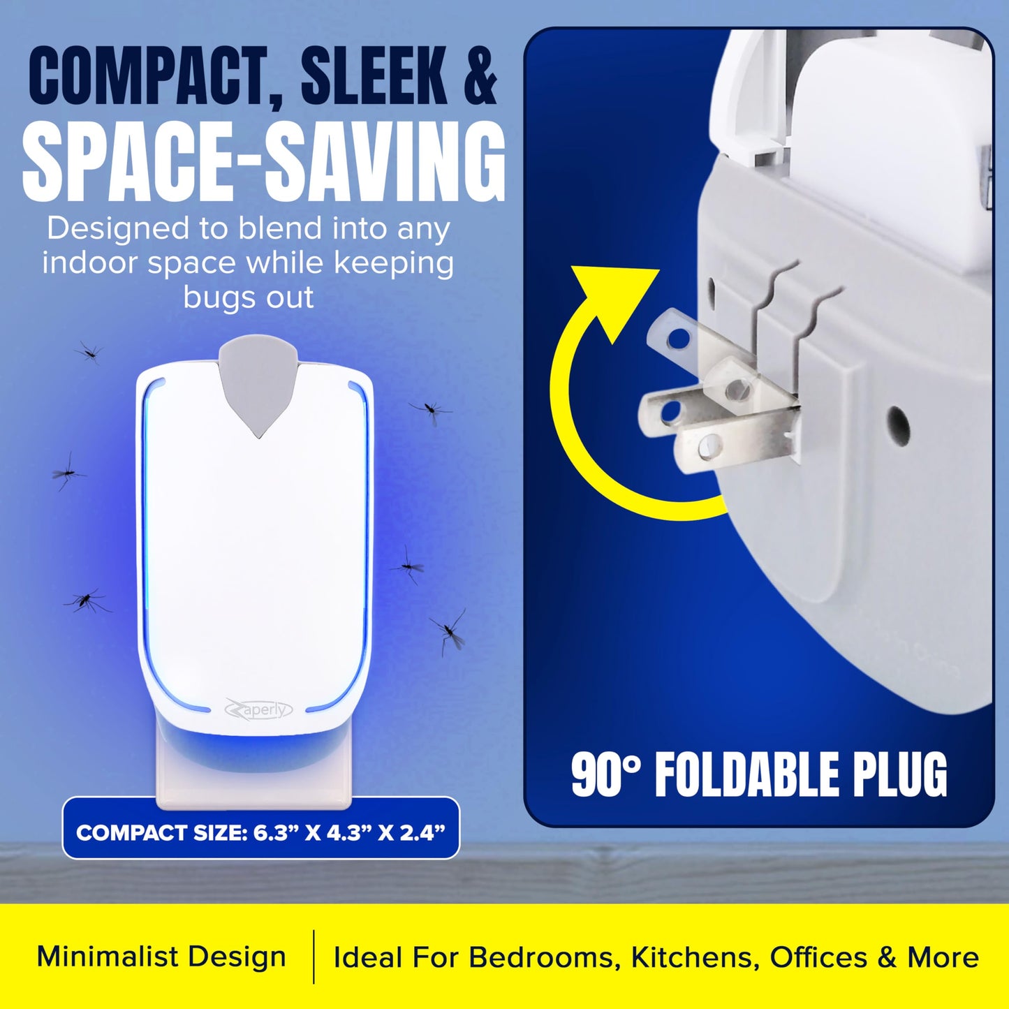 Zaperly 2 Fruit Fly Traps & 10 Adhesive Cartridges, Indoor Plug-in Bug Catcher, UV Light Fly Trap Captures Fruit Flies, Gnats, Houseflies, Moths, and Flying Insects for Kitchen, Bathroom, Plant Areas