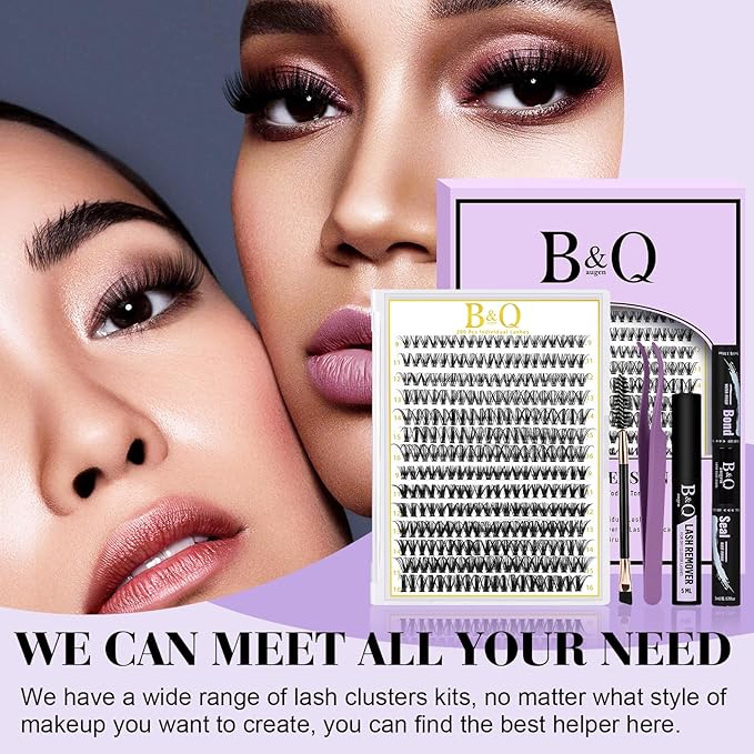 B&Q Lash Clusters Kit 280PCS Eyelash Clusters Kit,30D 40D C 9-16MIX Individual Lash Comfortable Eyelash Extension Set, Classic Look with Bond and Seal Waterproof, Remover DIY at Home(Set,30D40D-C)