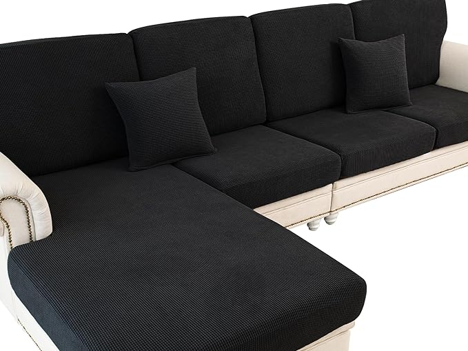Couch Cushion Cover Loveseat Cover or 2 Seat Sofa Cover Washable Stretch Sectional Sofa Slipcover(1 Piece for Loveseat or Sofa 2-Seater, Black)