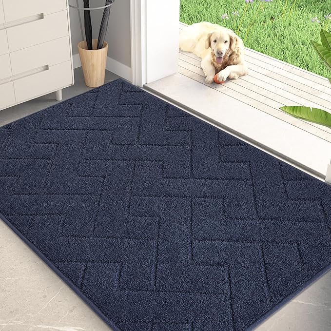 PURRUGS Dirt Trapping Door Mat 32" x 47", Non-Slip Machine Washable Entry Rug, Dog Doormat, Indoor Front Door Mat, Super Absorbent Entryway Rug for Muddy Shoes & Paws, Navy Blue