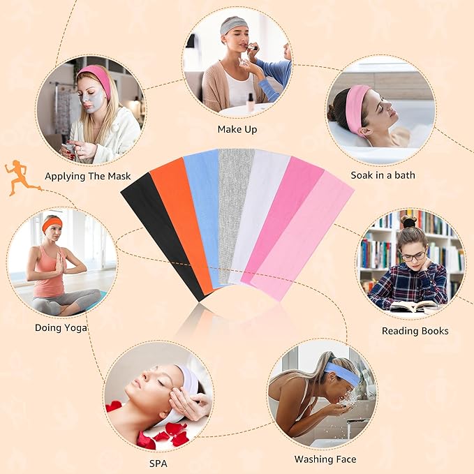 DiyJibb Headbands for Women, Stretchy Non Slip Soft Cotton Cloth Hair Bands for Sports, Workout, Yoga and Running, 7pcs