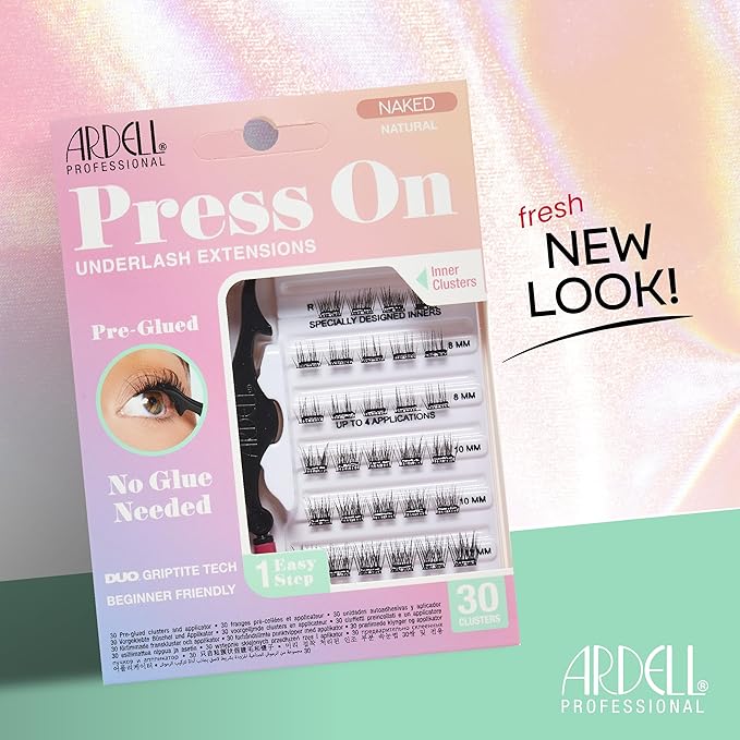 Ardell Naked Press On Lashes Underlash Extensions – Pre-Glued Lash Clusters, Self Adhesive Eyelashes, No Glue Needed Eyelash Clusters, DIY Lash Extension Kit, 2 Pack