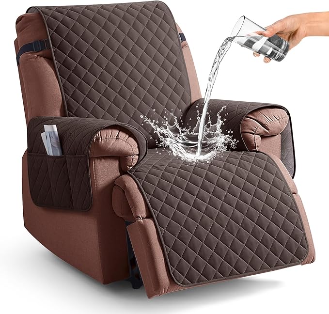 KinCam 100% Waterproof Recliner Chair Cover, Reclining Couch Covers for Pets, Dogs, Recliner Couch Slipcover Furniture Protector with Elastic Straps for Kids(25", Chocolate)