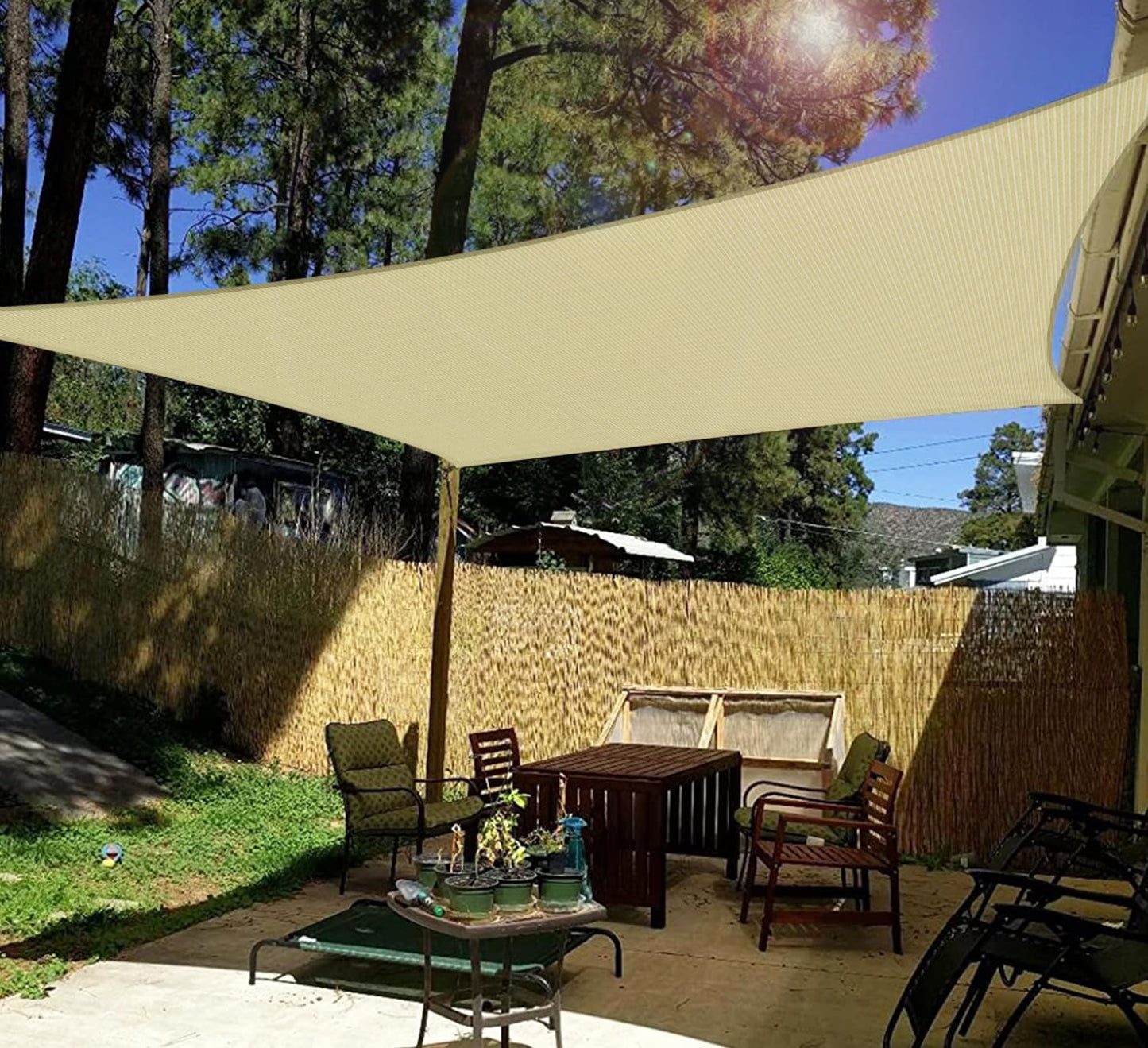 Windscreen4less 8' x 19' Sun Shade Sail Rectangle Outdoor Canopy Cover UV Block for Backyard Porch Pergola Deck Garden Patio (Beige)