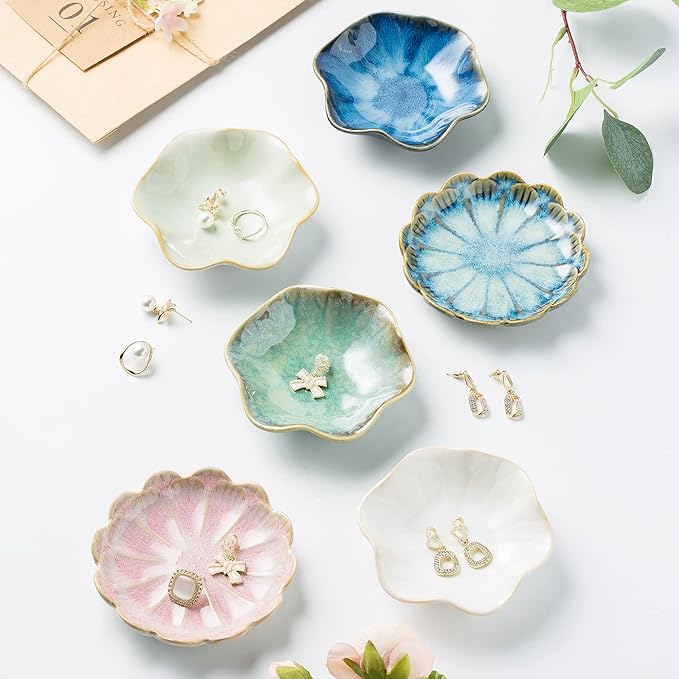 Jewelry Dish Tray, Ring Dish, Ceramic Trinket Tray, Key Bowl, Decorative Plate, for Friends Sisters Daughter Mother(Light Green)