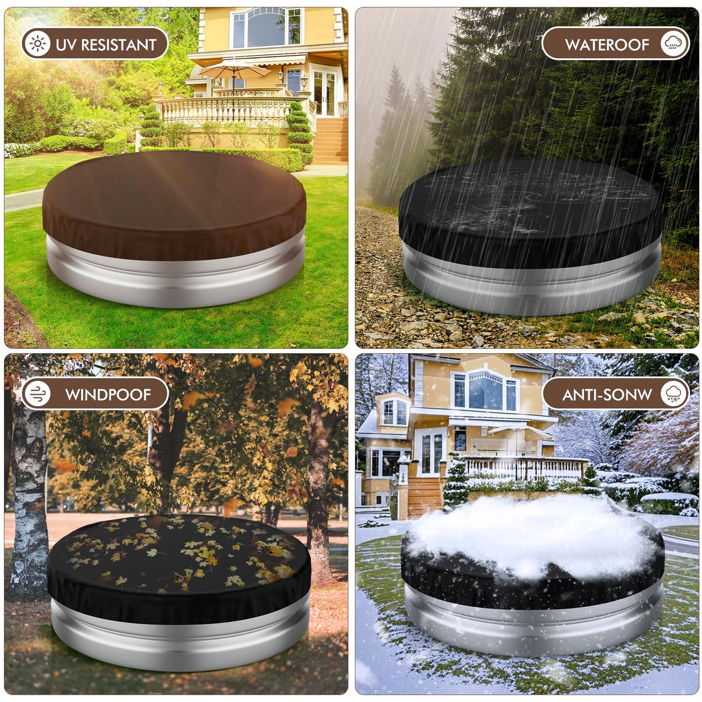 Mindsoft 9 ft Round Stock Tank Pool Cover 210d Oxford Cloth Protector for Above Ground Pools, Summer Pool Hot Tub Cover Heavy Duty Waterproof Dustproof Windproof with Accessories