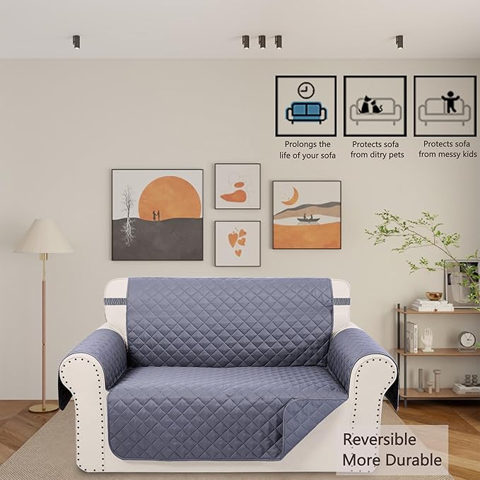 Reversible Loveseat Sofa Covers Couch Cover Furniture Protector(Loveseat,Dark Grey/Dark Grey)