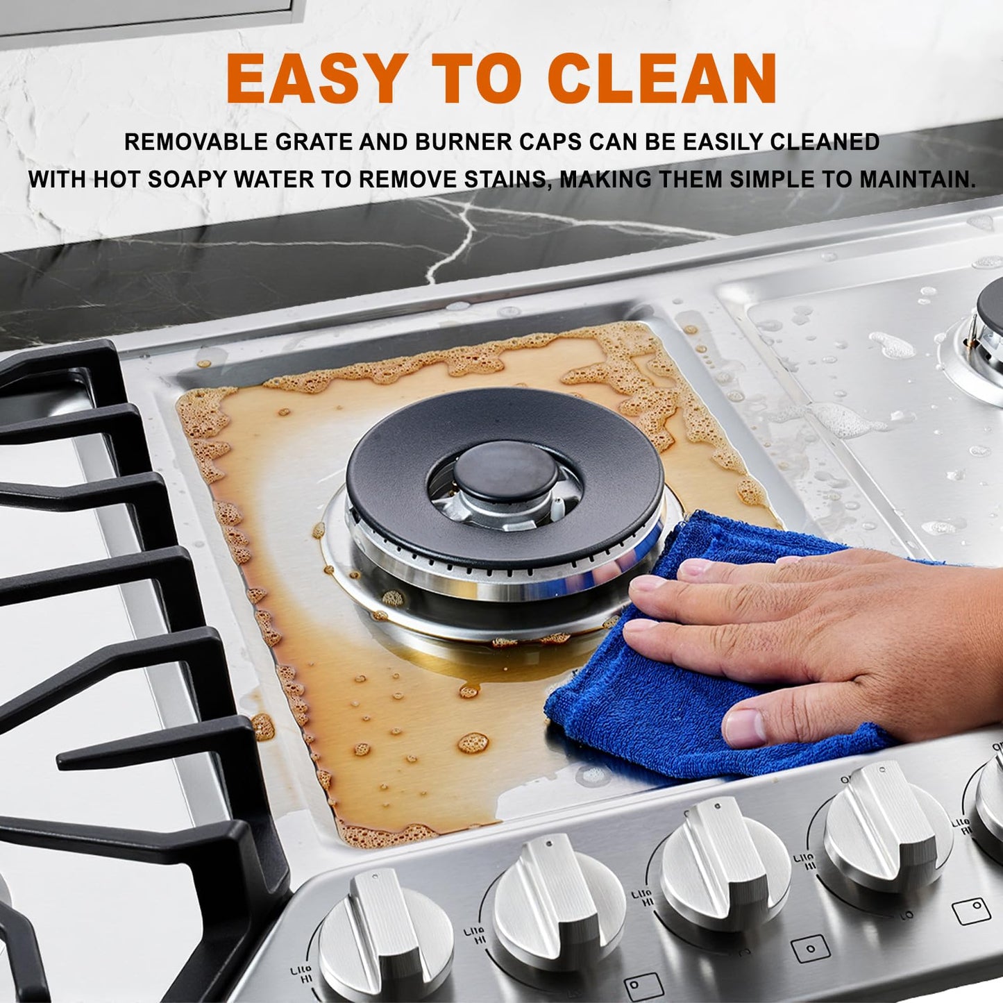 AMZRVSTUDIO Gas Cooktop 30 inch with double use griddle