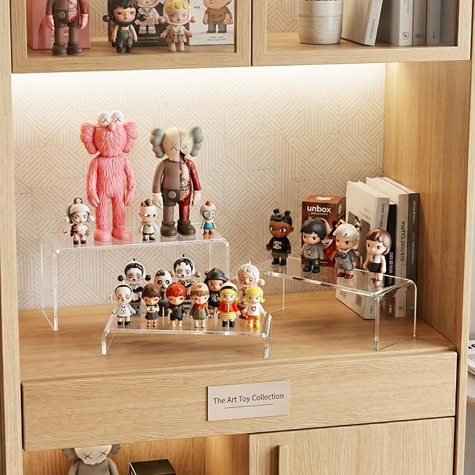 FUNFERY Acrylic Display Risers, 2 Set(7.8" L~8.2" L~8.6" L~9Ã¢ÂÂL~9.3Ã¢ÂÂL) Display Shelf for Figure, Collectibles, Cupcake, 5-Tier Clear Acrylic Stands for Dessert, Jewelry, Candy Showcase