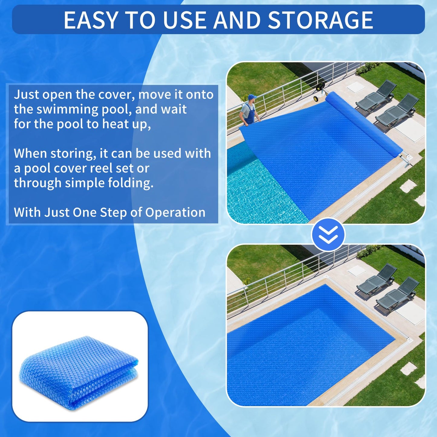 Evoio Solar Pool Covers, 6 x 12 Foot Solar Pool Blankets for Inground Above Ground Rectangular Swimming Pools, Heavy-Duty Floating Bubble Pool Hot Tub Spa Covers Thermal Blanket (6 x 12 Ft)