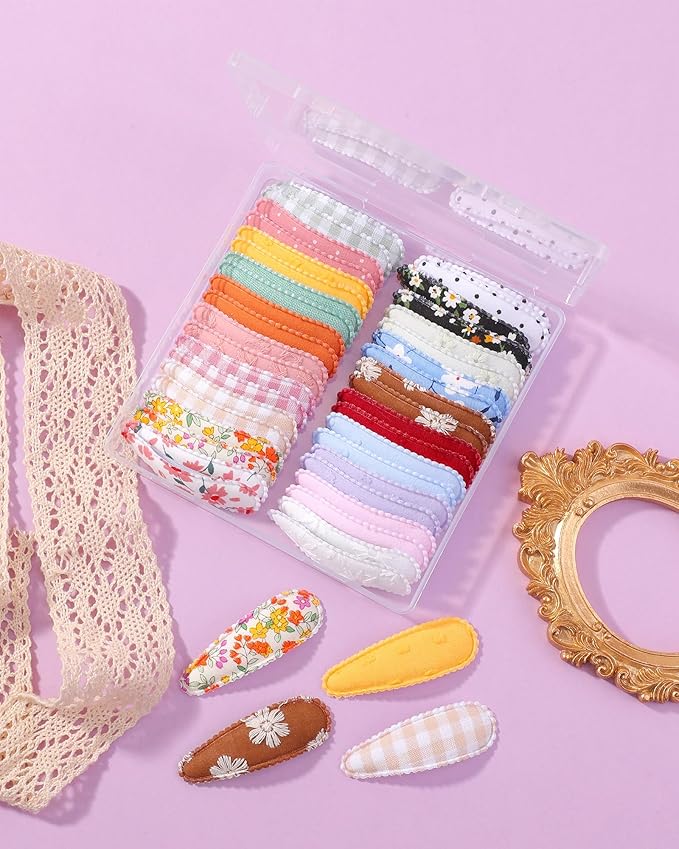 doboi 40Pcs Toddler Hair Clips Hair Barrettes Baby Girls Hair Bows Clips Floral Print Non Slip Snap Hairpins Flower Hair Clips for Girls Kids Toddler Hair Accessories