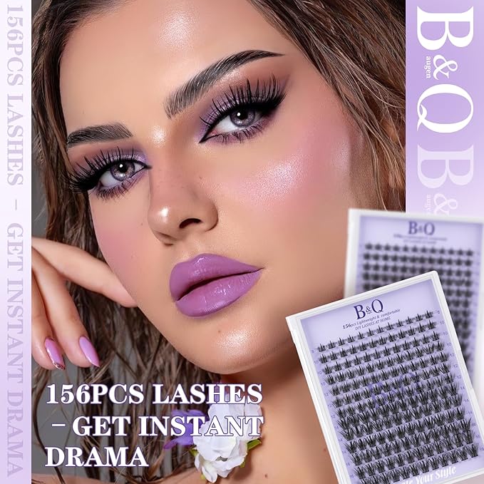 B&Q Wispy Lash Clusters Full B28,Eyelash Clusters 156PCS Comfortable band Cluster Eyelash Extensions,8-18mm Volume Individual Lashes Lightweight D Curl Lash Clusters Soft Eyelashes Natural Look(B28)