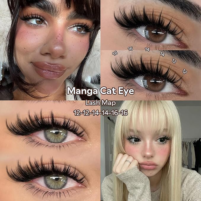 Goddvenus Manga Lash Clusters 12-14-16mm Natural Wispy Fairy Eyelash Clusters 144pcs Fluffy Cluster Eyelash Extensions Anime Cosplay No Plastic Feel Individual Lash Extension CC Curve