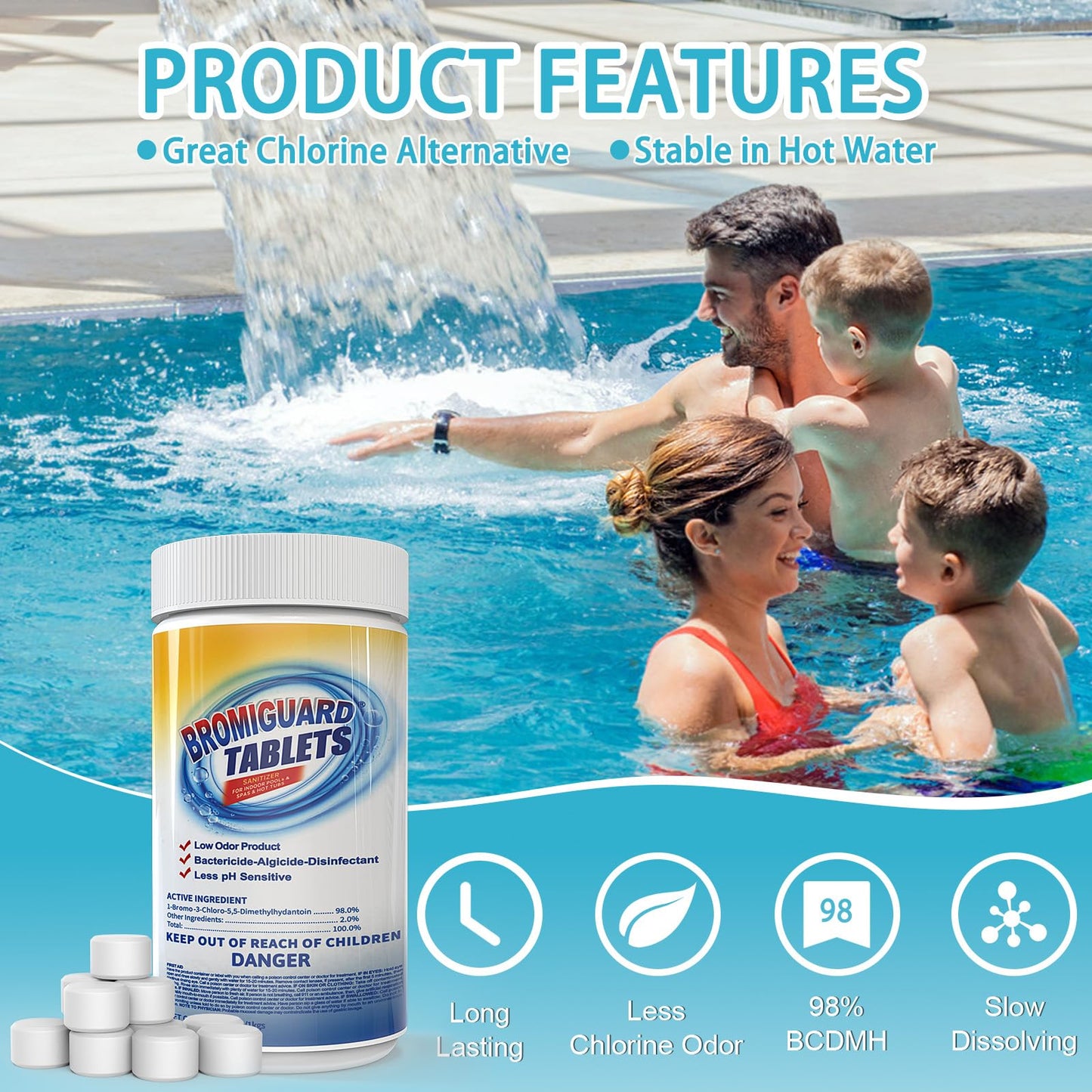 Bromine Tablets for SPA Hot Tub 1 inch Tabs Brominating Tablets Booster Soft Water Feel No Chlorine Odor Chemical Sanitizer