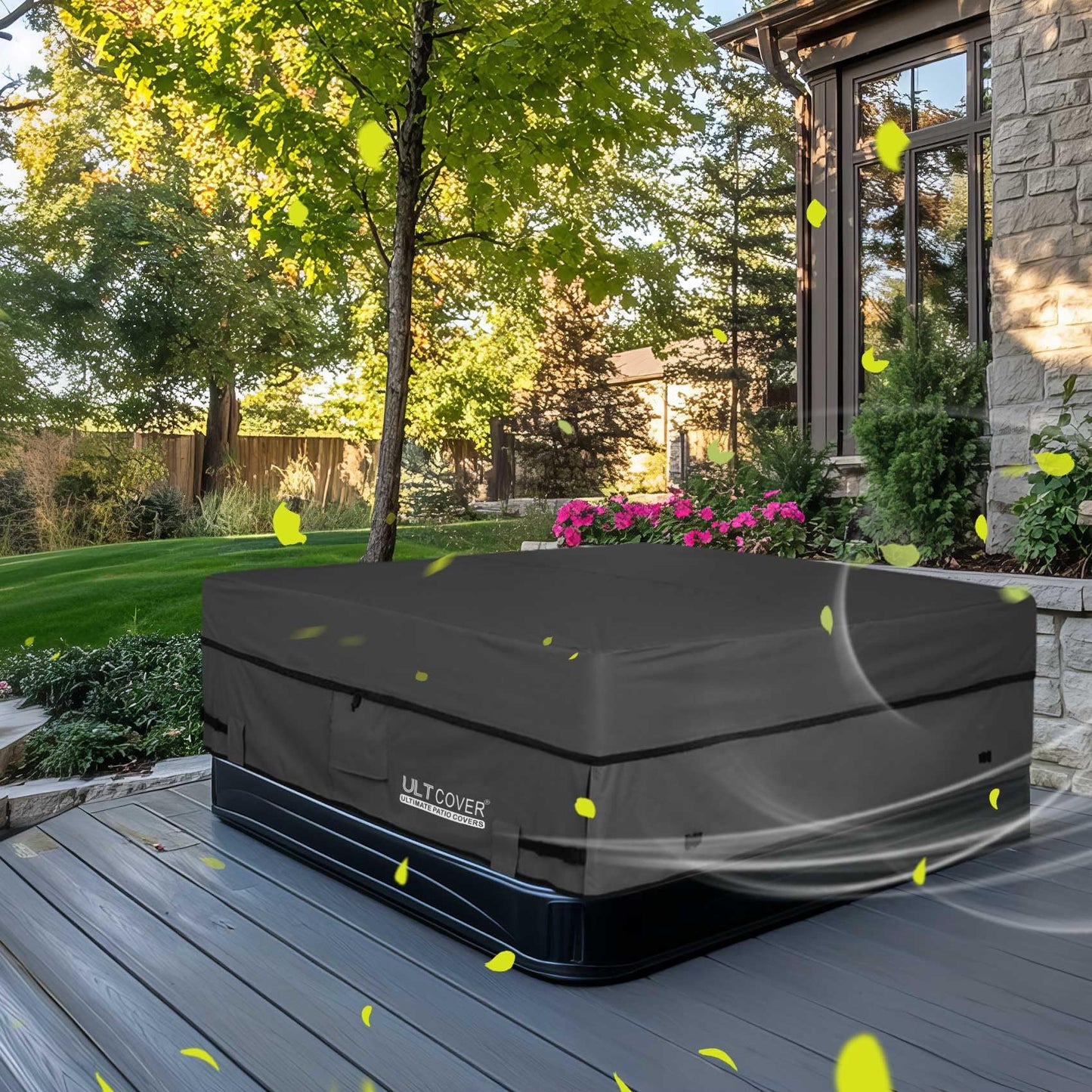 ULTCOVER Waterproof 600D Polyester Square Hot Tub Cover Outdoor SPA Covers 85 x 85 inch, Black