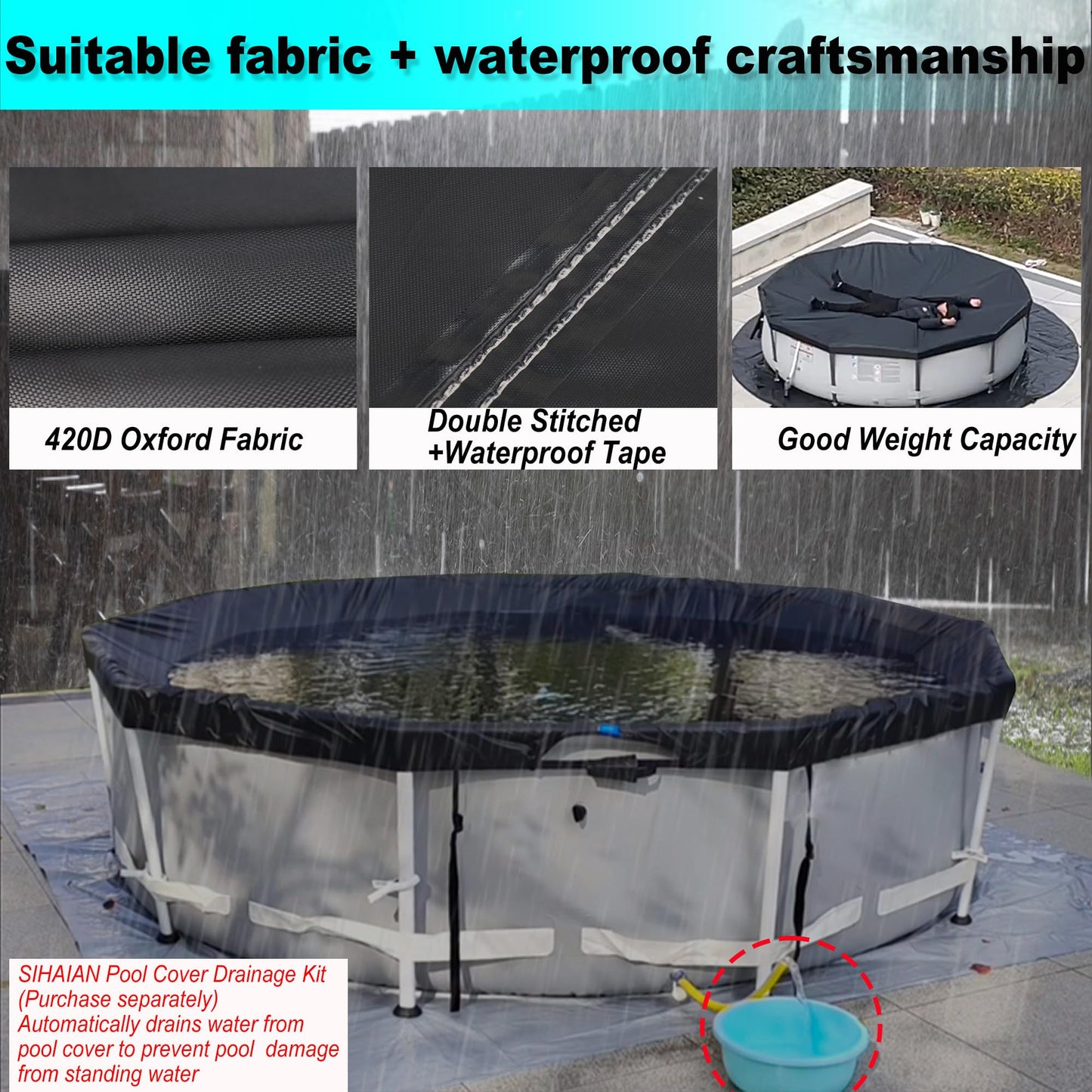 SIHAIAN 16Ft Round Pool Cover, Prevents Water Accumulation Above Ground Pool Cover, Quick Installation and Removal One-Piece Pool Cover, Lockable, Windproof, UV-Resistant, Tear-Resistant Solar Cover