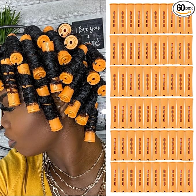60pcs Perm Rods Set for Natural Hair Cold Wave Rods Hair Rollers for Women's Long Medium short Hair Curler Styling DIY Hairdressing ToolsÃ¯Â¼ÂOrangeÃ¯Â¼Â