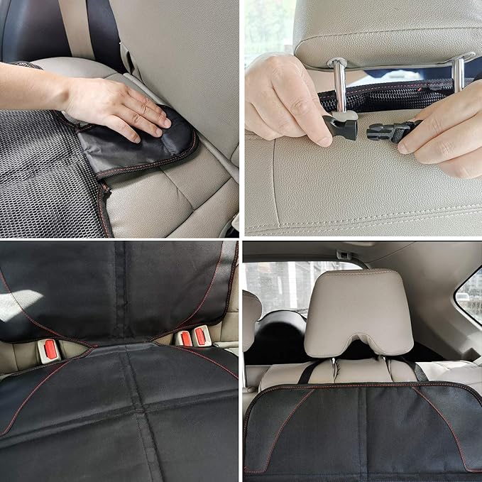 Car Seat Protector for Child, Baby, Pets -1 Pack car seat Cover with Thick Padding- Waterproof Universal Size with Mesh Pockets (Black)