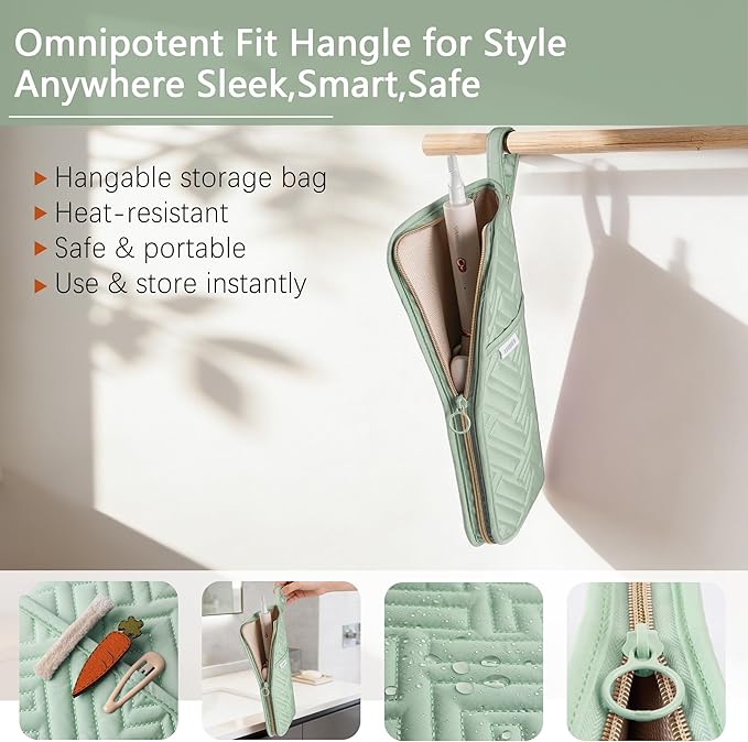 Hair Tool Organizer Heat Resistant Mat for Flat Iron Case Hot Tools Curling Iron Holder Hair Tools Travel Bag for Straightener Brush Pad Pouch Hairstylist Essentials(Sage Green)