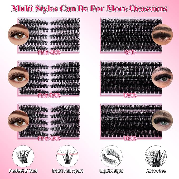 Lash Clusters Kit Eyelash Clusters Kit Cat Eye Lashes Clusters Lash Extension Kit Cluster Eyelash Extensions PestaÃÂ±as Postizas Naturales with Lash Bond&Seal,Remover,Lash Tweezers(Cat Eye Lash Kit)
