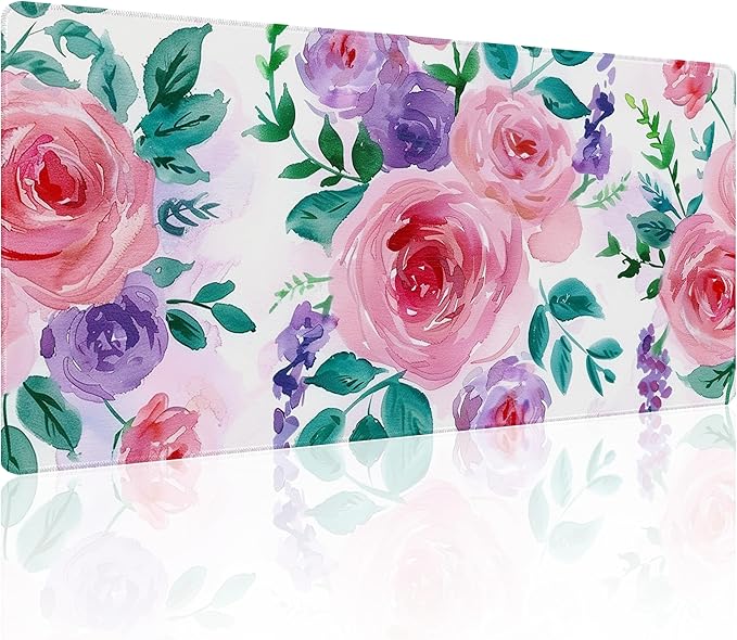 31.5?€?x11.8?€?Large Gaming Mouse Pad for Desk, Mouse Mat with Seamed Edges, Waterproof Desk Pad, Non-Slip Rubber Base, Keyboard Pad Computer Mat, Big XL Mousepad-Rose Watercolor Painting