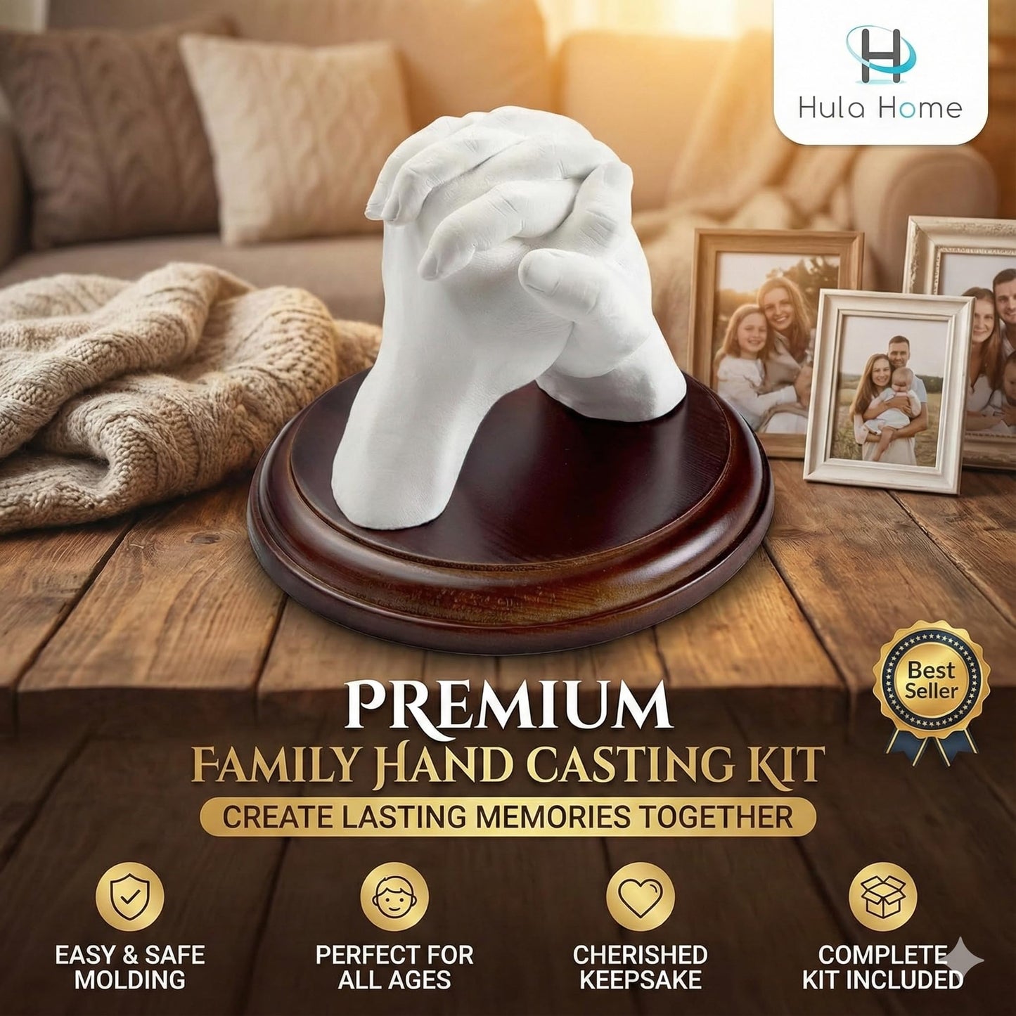 Hula Home Hand Casting Kit for Couples or Family with Mounting Plaque | Anniversary DIY Gifts Her & Him, Keepsake Sculpture Wedding Kids,