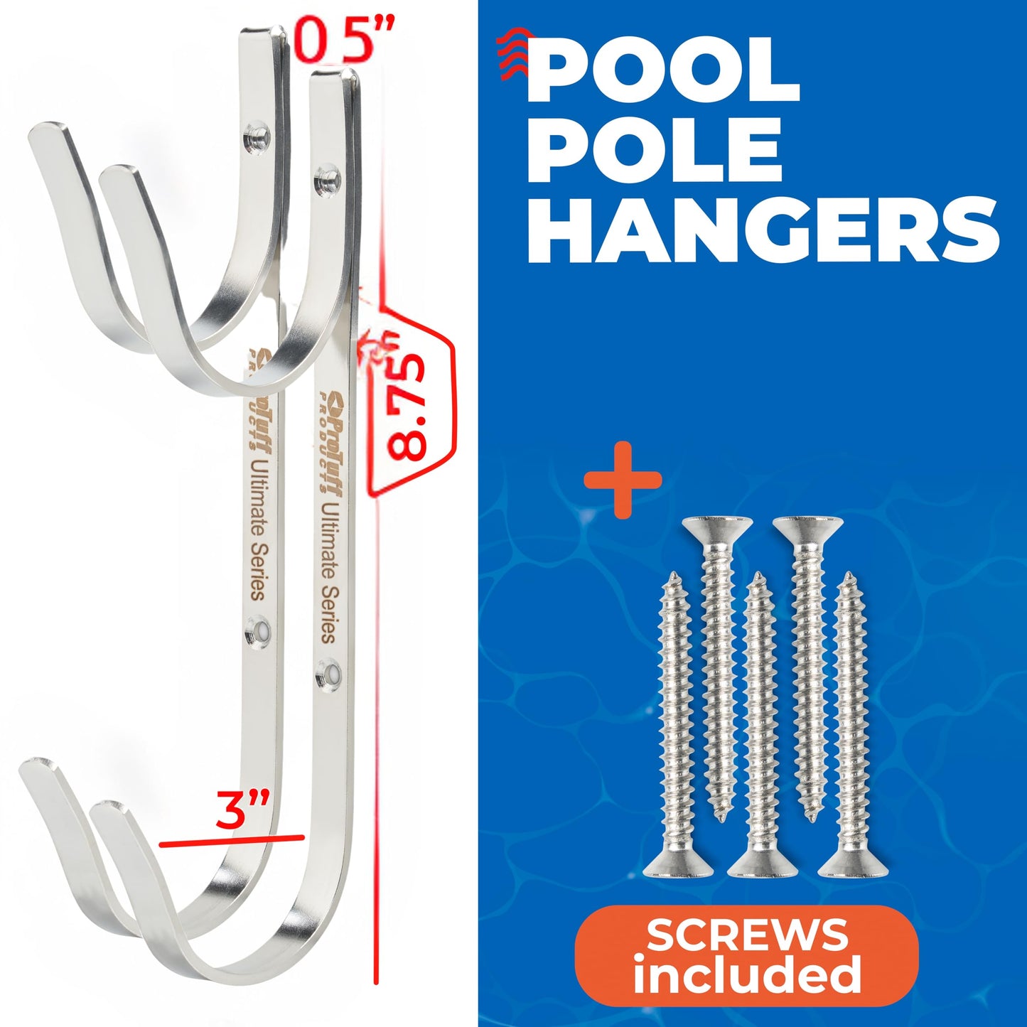 ProTuff Pool Pole Hanger Set – 2 Pack – Unconditional 490 Promise – 3X Stronger Stainless Steel Hooks – Rust-Proof, UV-Resistant, Easy Install on Fence, Wall, Deck for Poles, Nets & Skimmers