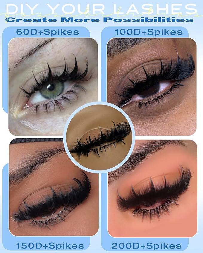 Lash Clusters with Spikes 15-21MM Wispy Lash Spikes with Bottom Lashes 280PCS D Curl Eyelash Clusters 0.005mm Thin Band Individual Lashes DIY Mega Cluster Eyelash Extensions for Manga/Spiky/Anime Look