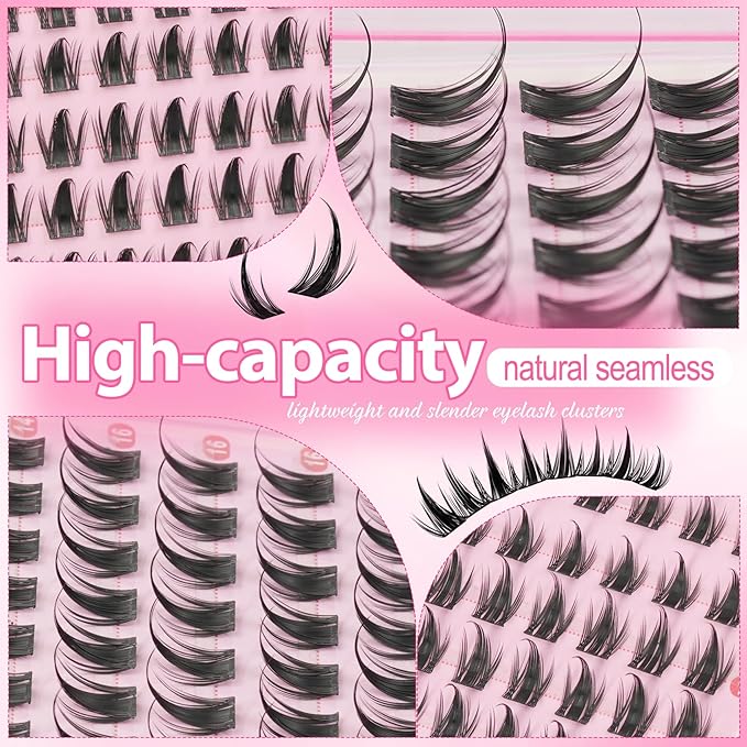 Manga Lash Clusters Kit Wispy 10-16MM Eyelash Clusters Kit CC-Curly Anime Individual Lashes Clusters Kit DIY Natural Cluster Eyelash Extensions Kit with Lash Bond and Seal and Eyelashes Tweezers
