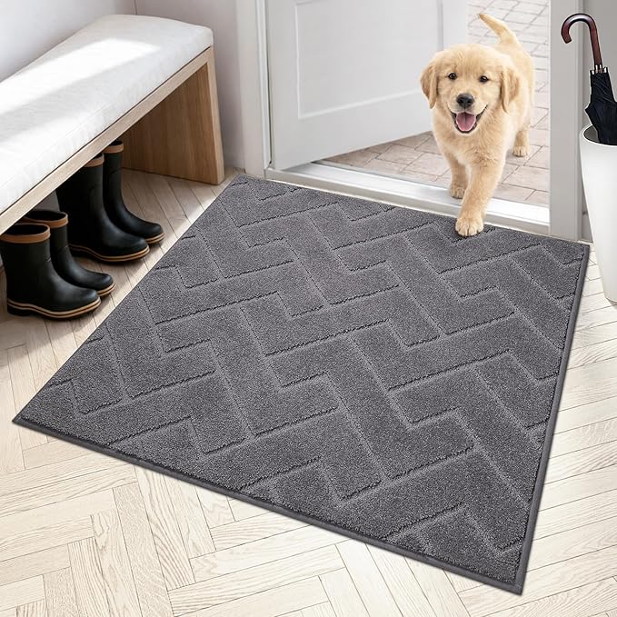 PURRUGS Dirt Trapping Door Mat 36" x 36", Non-Slip Machine Washable Entry Rug, Dog Doormat, Indoor Front Door Mat, Super Absorbent Entryway Rug for Muddy Shoes & Paws, Grey