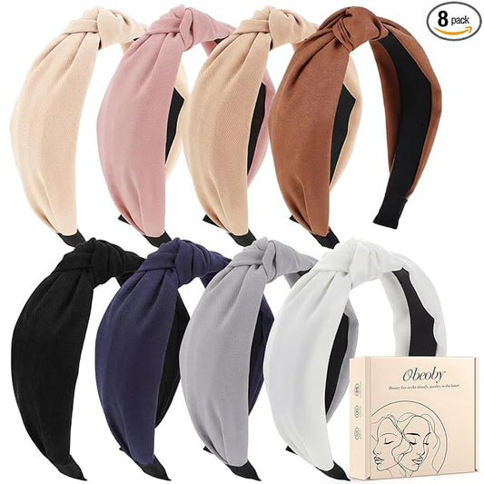 obeoby 8Pcs Headbands for Women, Fashion Knotted Headband Brown Series Wide Hairband Gifts for Mom Hair Accessories