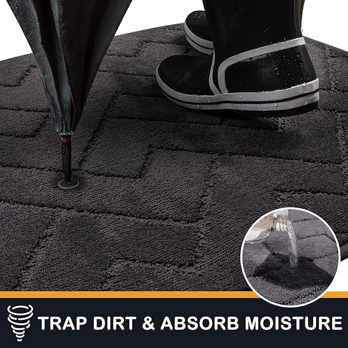 PURRUGS Dirt Trapping Door Mat 24" x 35.5", Non-Slip Machine Washable Entry Rug, Dog Doormat, Indoor Front Door Mat, Super Absorbent Entryway Rug for Muddy Shoes & Paws, Charcoal
