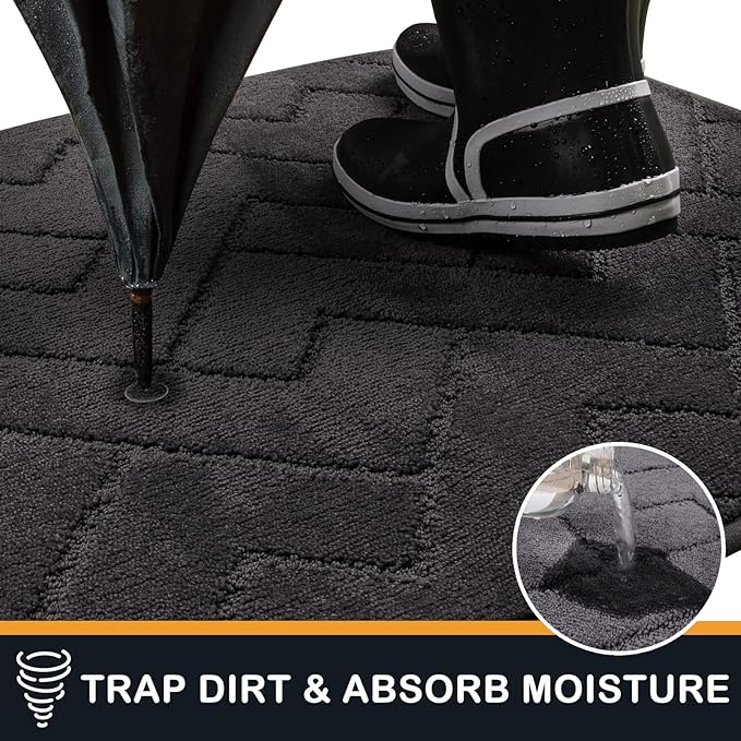 PURRUGS Dirt Trapping Door Mat 48" x 48", Non-Slip Machine Washable Entry Rug, Dog Doormat, Indoor Front Door Mat, Super Absorbent Entryway Rug for Muddy Shoes & Paws, Charcoal