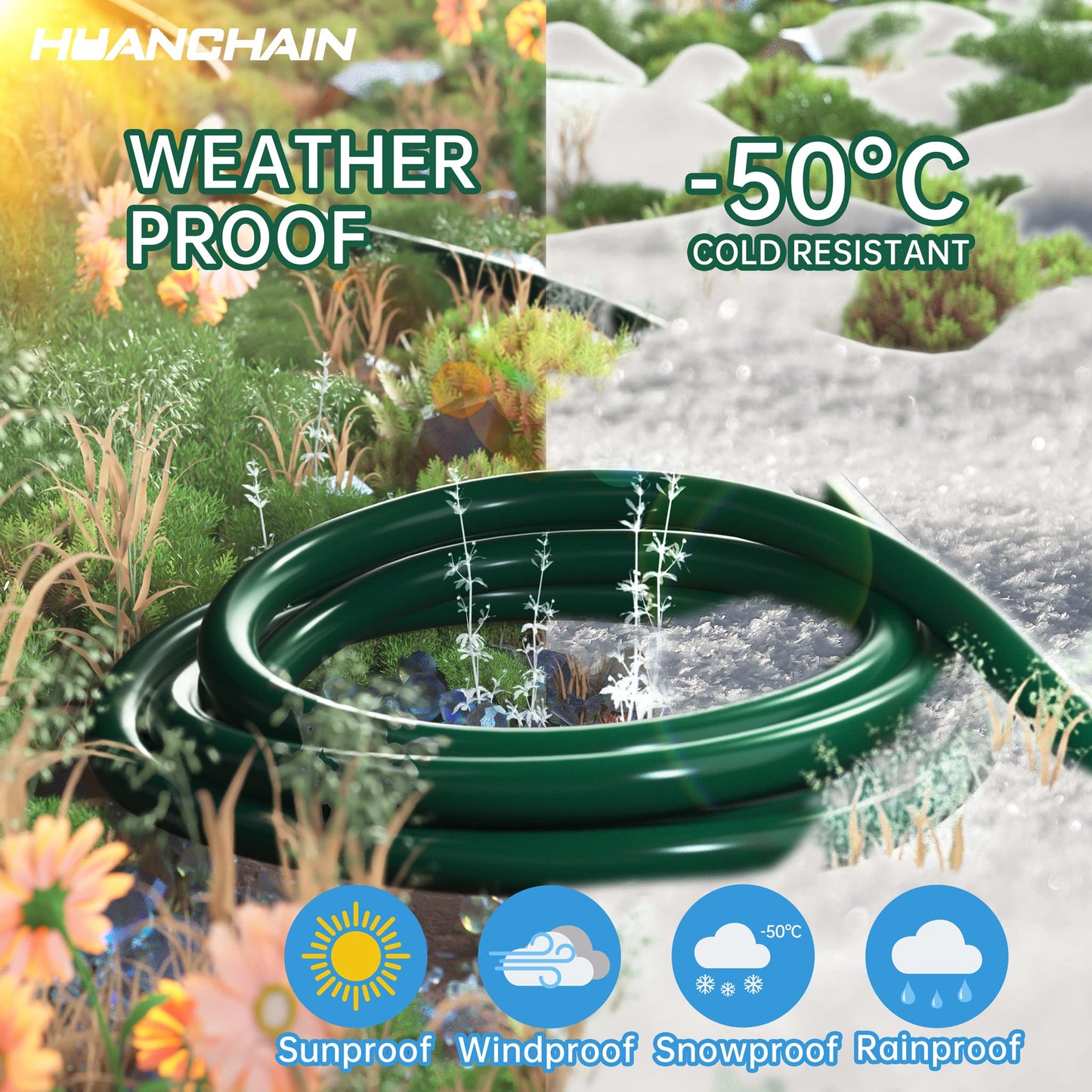 HUANCHAIN Indoor Outdoor Green Extension Cord 25 ft Waterproof, 16/3 Gauge Flexible Cold-Resistant Appliance Extension Cord Outside, 13A 1625W 16AWG SJTW, 3 Prong Electric Cable, ETL