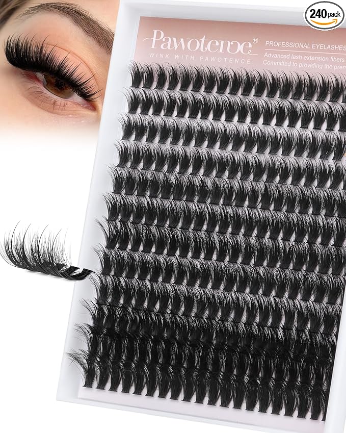 Pawotence Wispy Lash Clusters 12-22mm Cluster Eyelash Extensions 240pcs Individual Lashes Clusters Fairy Spikes Eyelash Clusters Lashes Extension
