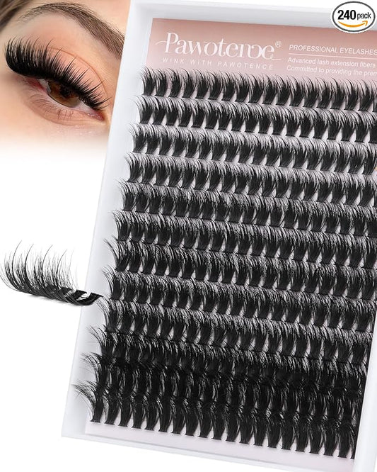 Pawotence Wispy Lash Clusters 12-22mm Cluster Eyelash Extensions 240pcs Individual Lashes Clusters Fairy Spikes Eyelash Clusters Lashes Extension
