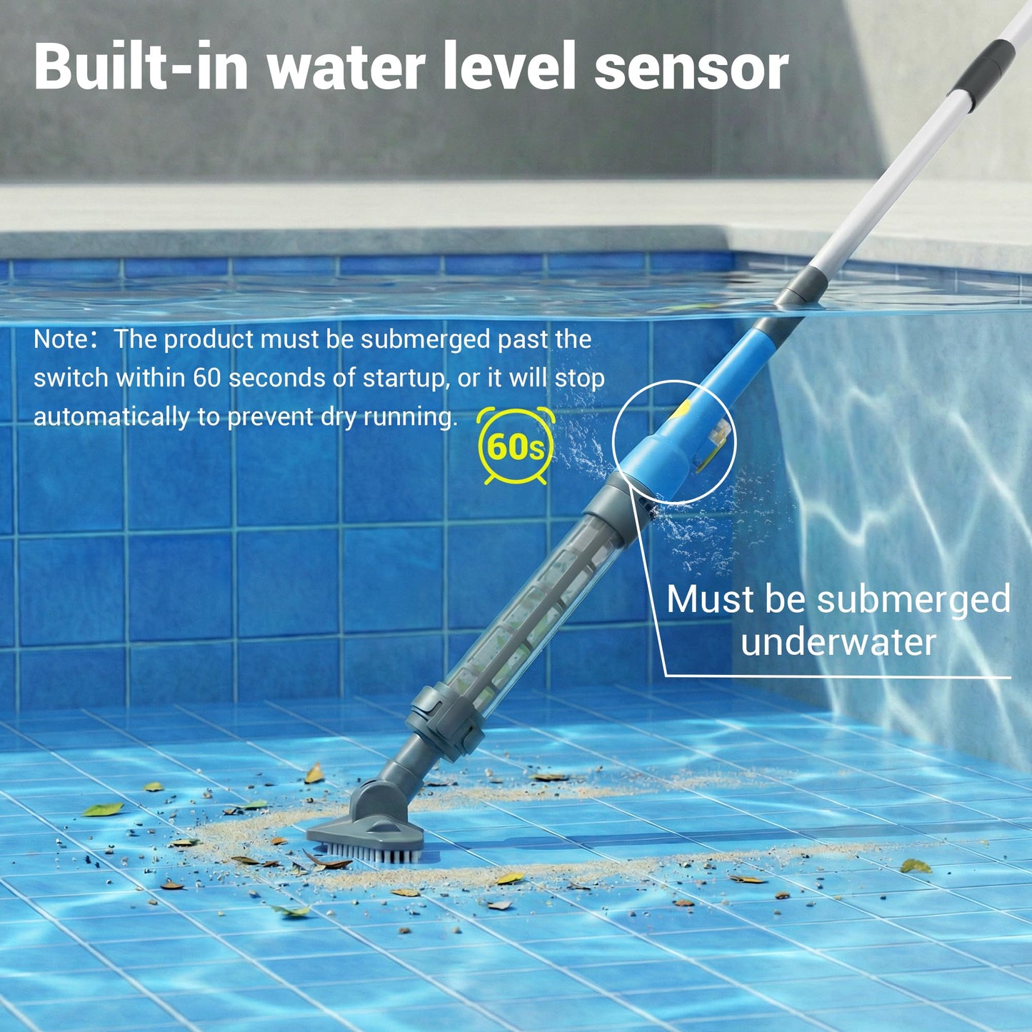Hushlight Spa Vacuum for Hot Tub, Cordless Pool Vacuum for Above Ground Pool, Lightweight Handheld Pool Cleaner with 2 Brush Heads, Rechargeable Stick Spa Cleaner (Blue)