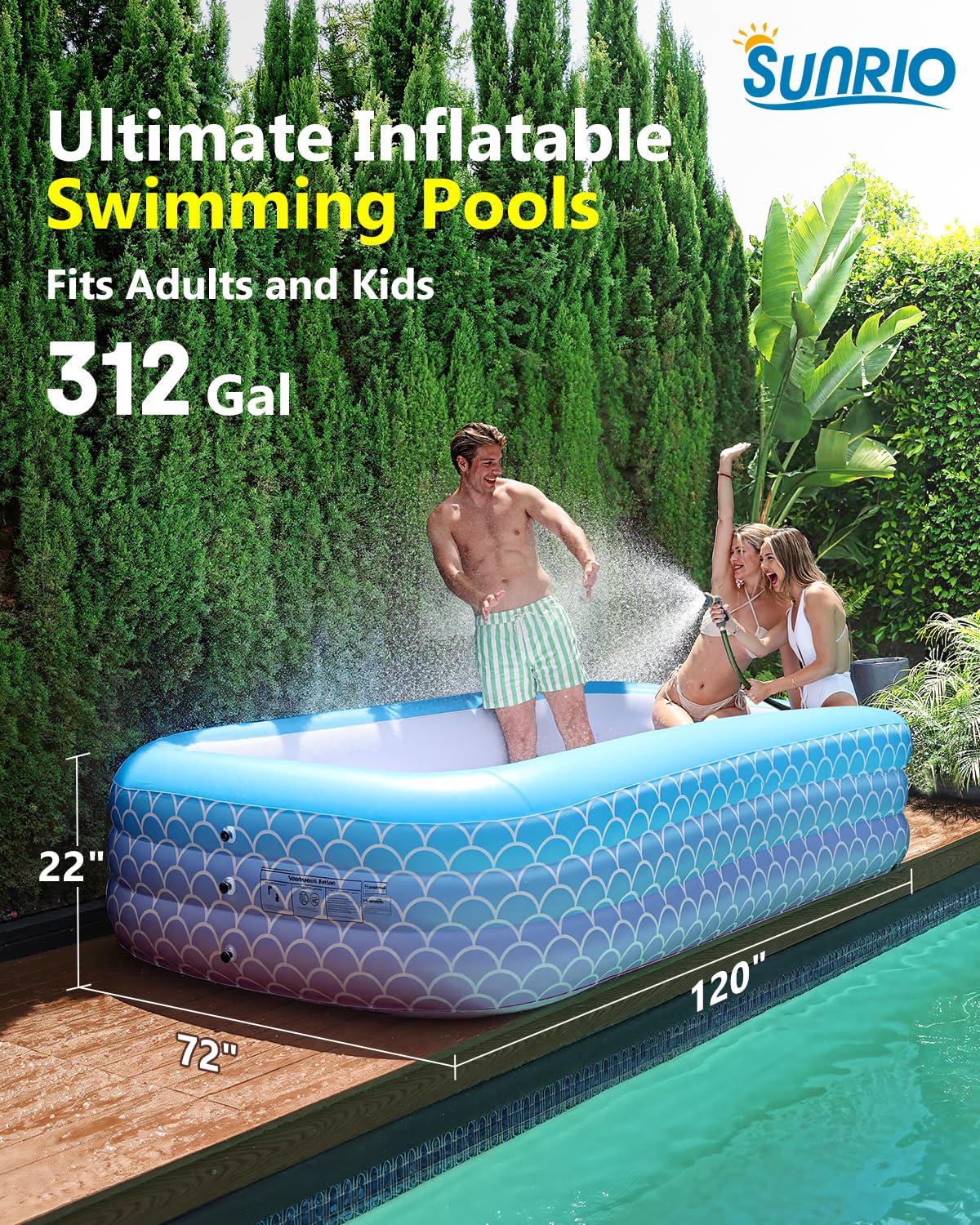 Sunrio 2025 Upgrade Inflatable Pool for Kids and Adults-120"*72"*22" Full-Sized Inflatable Swimming Pool Leakproof Blow Up Above Ground for Backyard Outdoor Garden Summer Water Party Pink