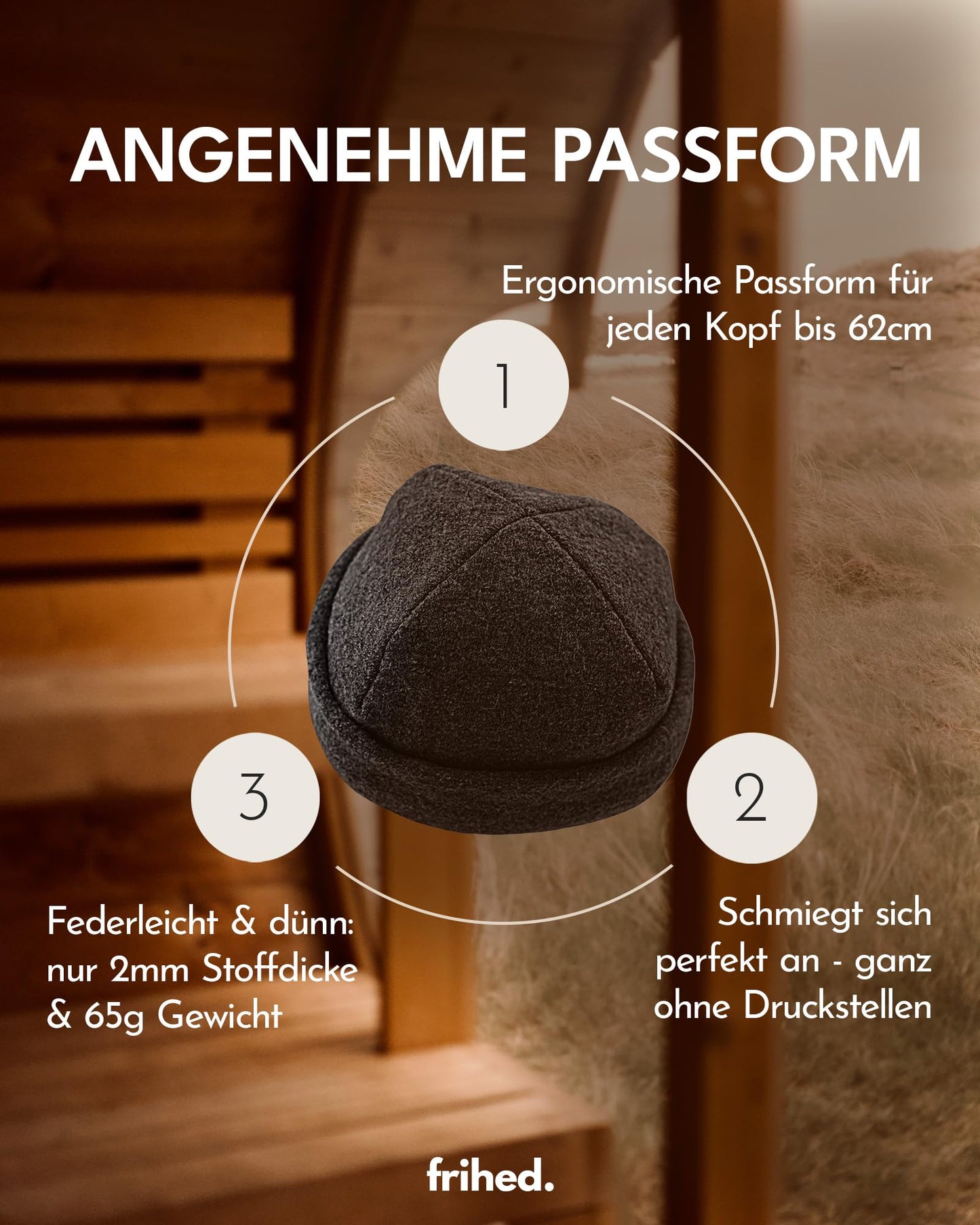 frihed. Sauna hat - Made of woolwalk - 100% Sheep's Wool - Premium Sauna Accessory - Flexible Size - Made in Germany (Sand)