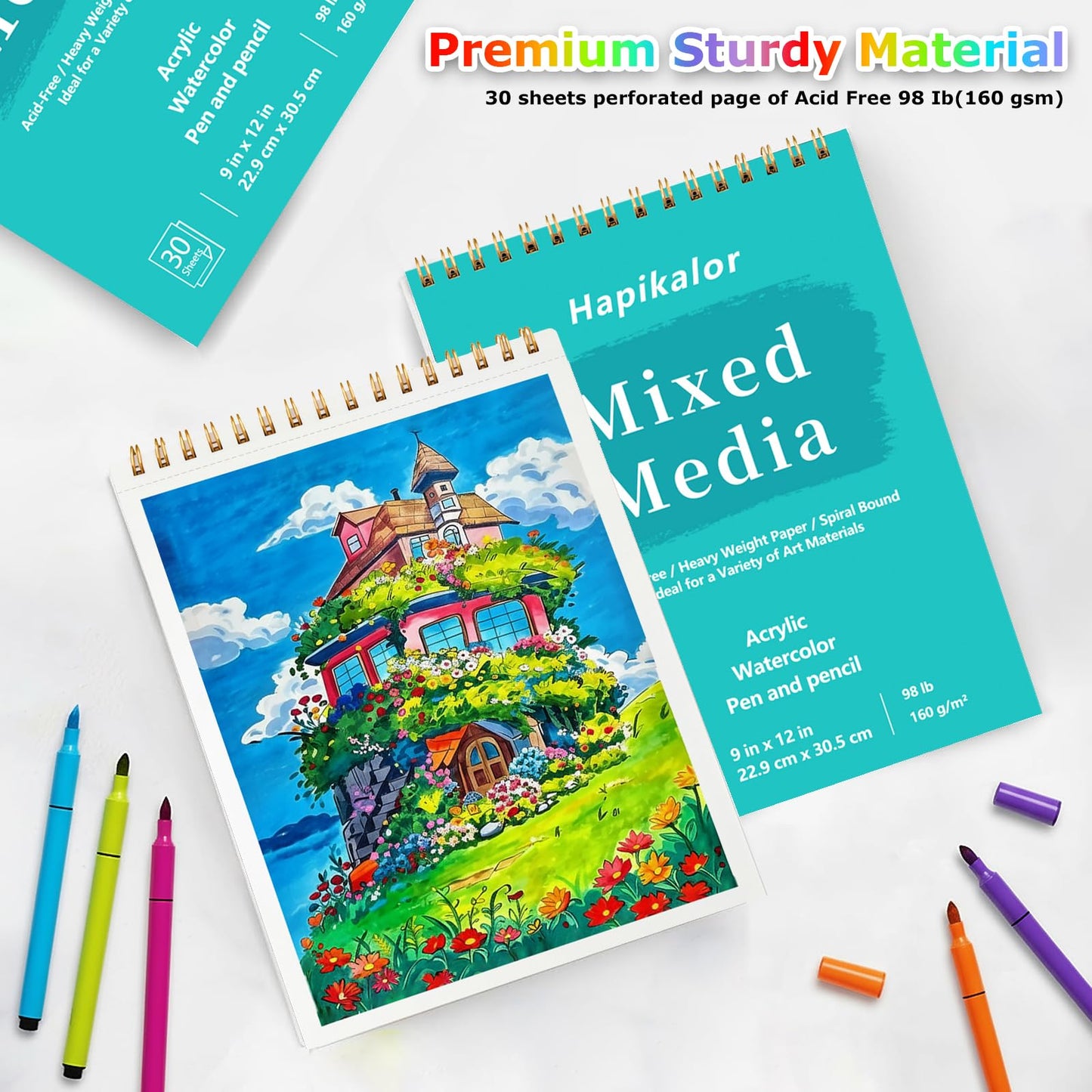 Sketch Book Mixed Media Pad, 2-Pack 9" x 12" Top Spiral Bound Sketch Pad, 30 Sheets 98lb/160gsm Acid-Free Drawing Paper, Art Supplies Sketchbook for Drawing, Sketching