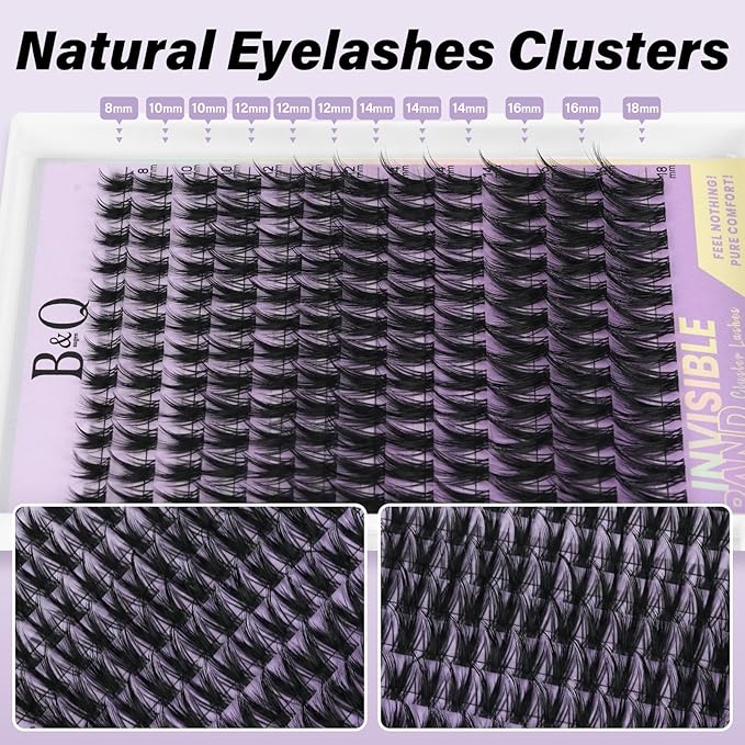 B&Q Victory Lash Clusters Invisible Band False Eyelashes Clusters Natural Cluster Eyelash Extensions Comfortable Individual Lashes Extension DIY Soft Eyelash Clusters（Victory-MIX8-18mm）