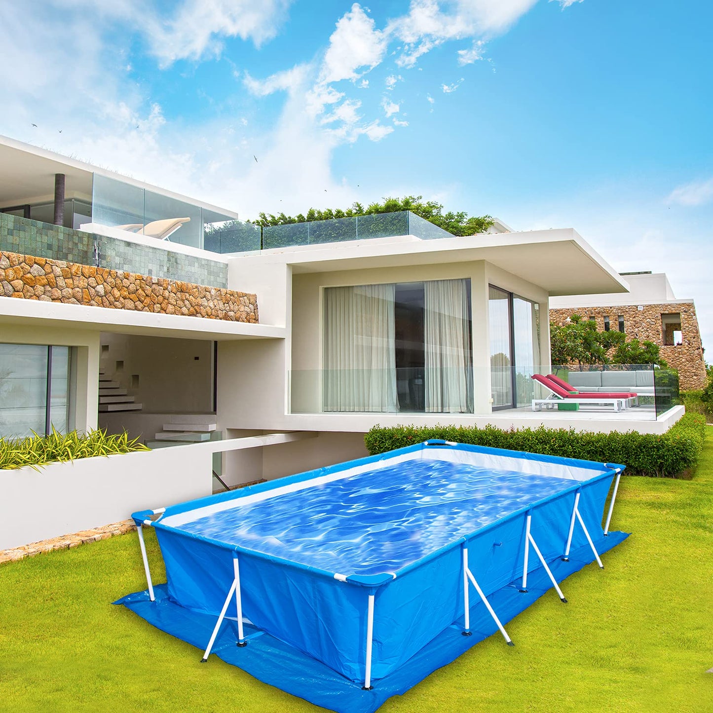 codree 11 x 7.8 Ft Swimming Pool Ground Cloths- Rectangular Waterproof PE Swimming Pool Liner Pad for Protect Above Ground Pool Prevents Punctures Pool Tarp
